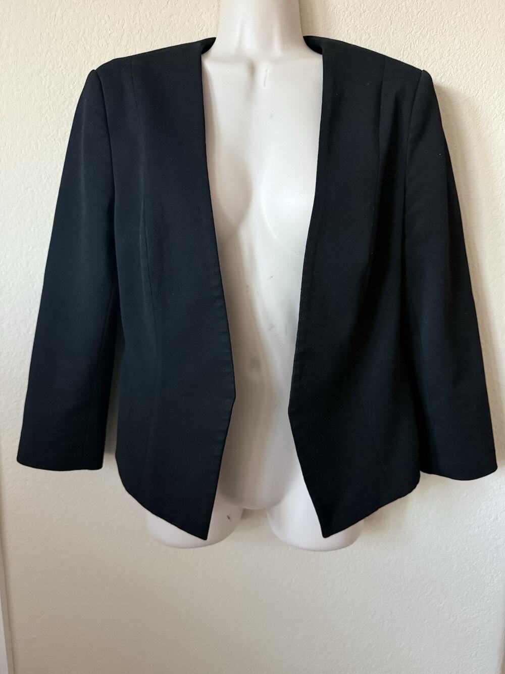Express Black Lined Open Front 3/4 Sleeve Womens Dress Suit Blazer Jacket Size 4